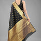 Black Pure Silk Zari Woven Polka Dots Saree with Unstitched Blouse - Hiral Fashion | Swadesiicart