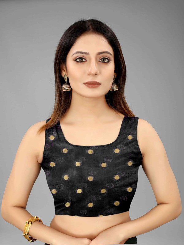 Black Pure Silk Zari Woven Polka Dots Saree with Unstitched Blouse - Hiral Fashion | Swadesiicart