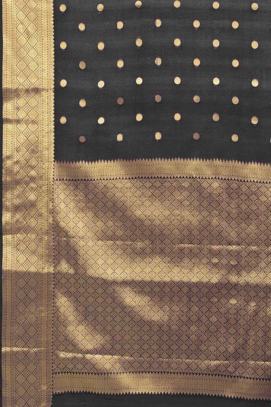 Black Pure Silk Zari Woven Polka Dots Saree with Unstitched Blouse - Hiral Fashion | Swadesiicart