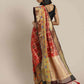 Hiral Fashion Red Ikat Art Silk Floral Woven Design Saree | Swadesiicart