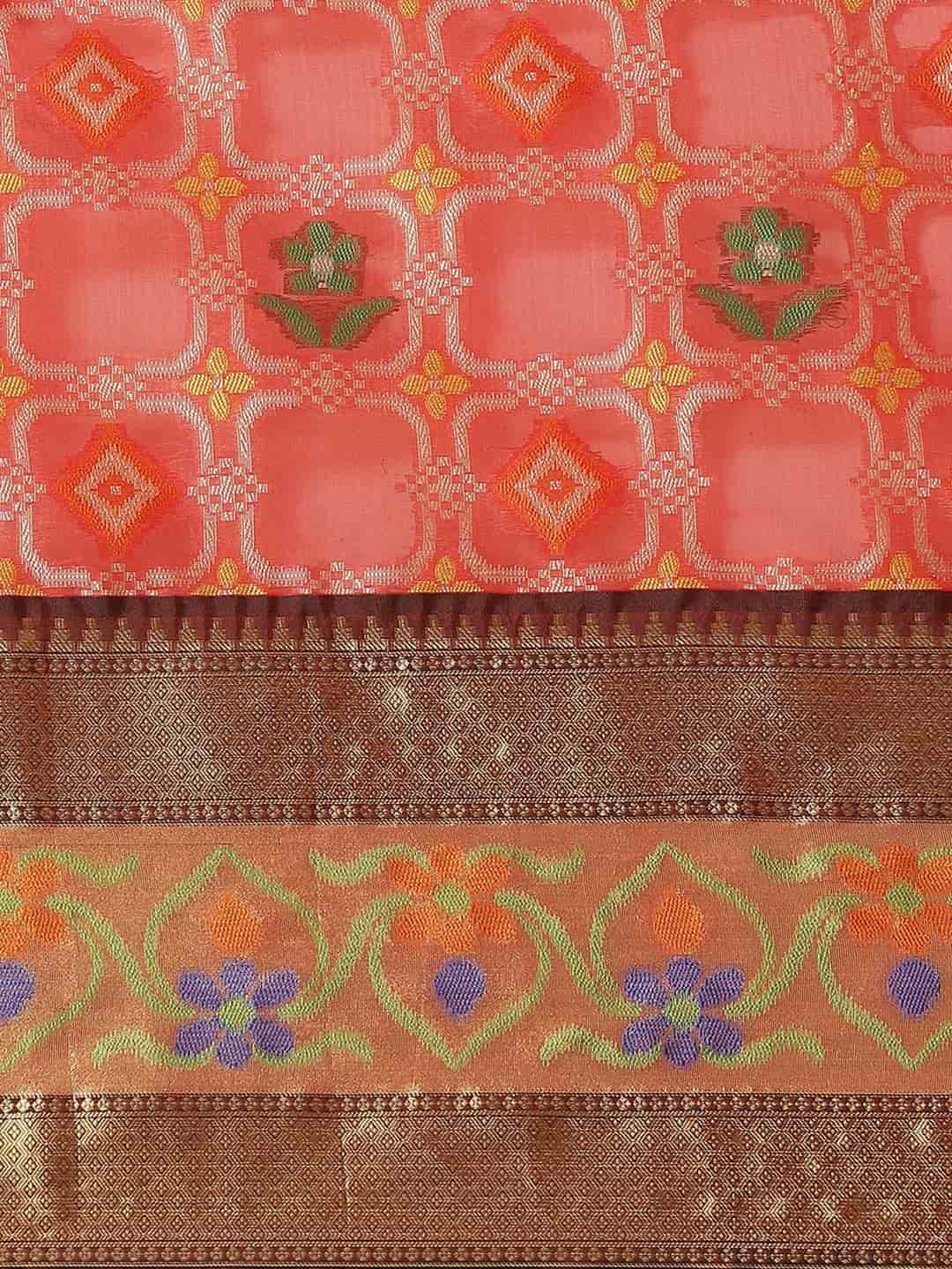 Hiral Fashion Red Ikat Art Silk Floral Woven Design Saree | Swadesiicart