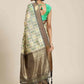Hiral Fashion Beige Ikat Art Silk Geomatric Woven Design Saree | Swadesiicart