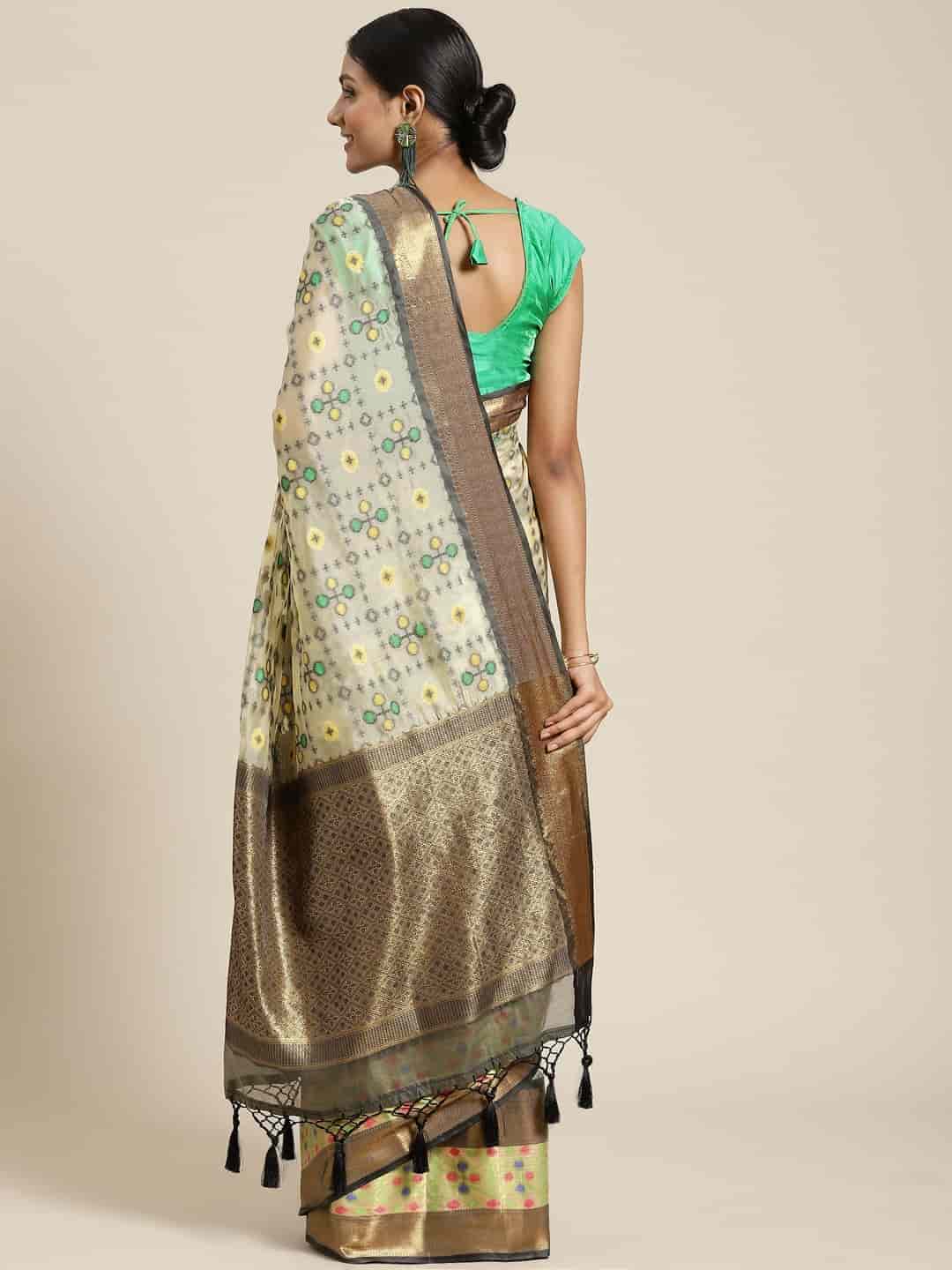 Hiral Fashion Beige Ikat Art Silk Geomatric Woven Design Saree | Swadesiicart