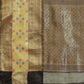 Hiral Fashion Beige Ikat Art Silk Geomatric Woven Design Saree | Swadesiicart