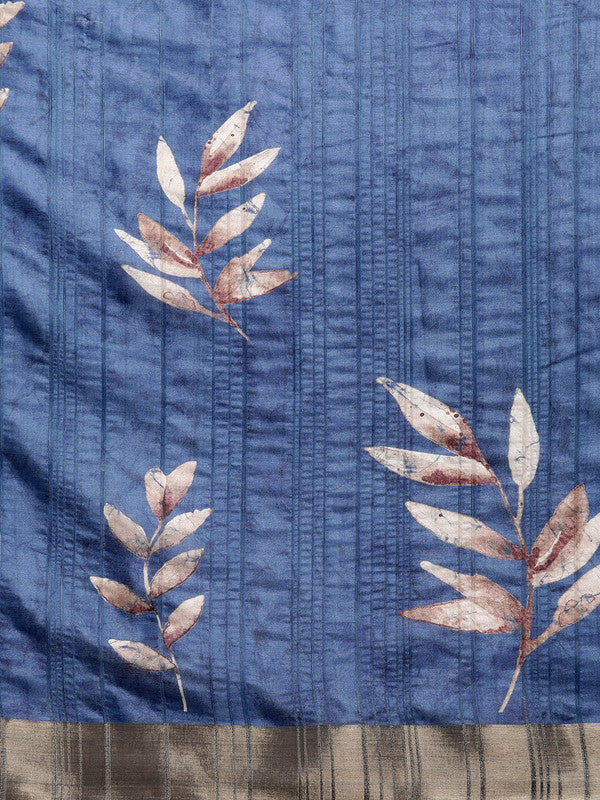 Blue Silk Blend Digital Print Floral Saree with Unstitched Blouse - Hiral Fashion | Swadesiicart
