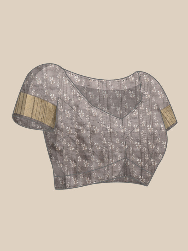Brown Silk Blend Digital Print Floral Saree with Unstitched Blouse - Hiral Fashion | Swadesiicart