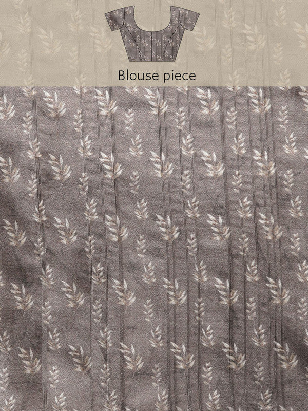 Brown Silk Blend Digital Print Floral Saree with Unstitched Blouse - Hiral Fashion | Swadesiicart