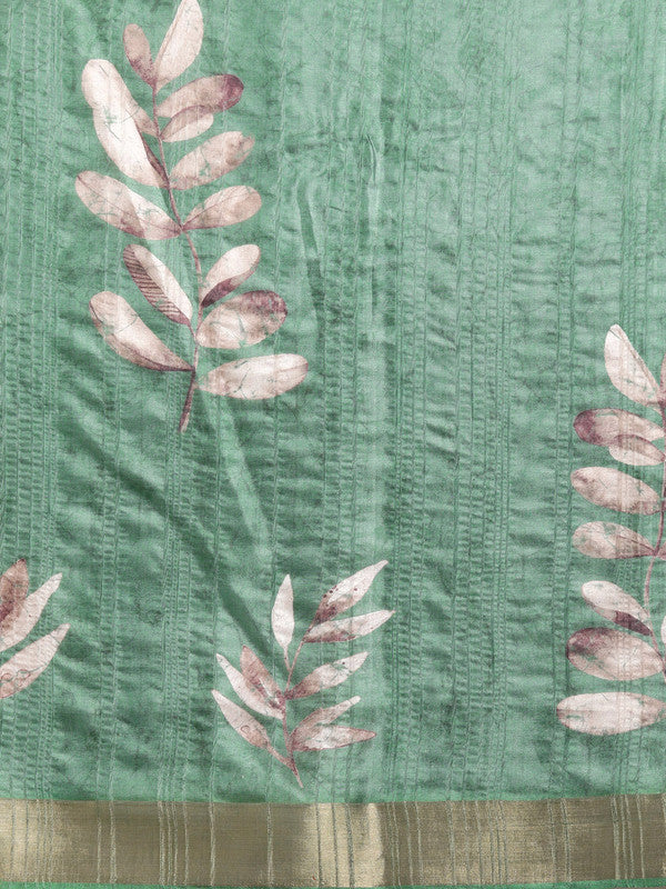 Green Silk Blend Digital Print Floral Saree with Unstitched Blouse - Hiral Fashion | Swadesiicart