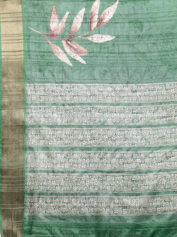 Green Silk Blend Digital Print Floral Saree with Unstitched Blouse - Hiral Fashion | Swadesiicart