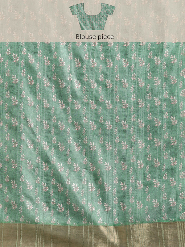 Green Silk Blend Digital Print Floral Saree with Unstitched Blouse - Hiral Fashion | Swadesiicart
