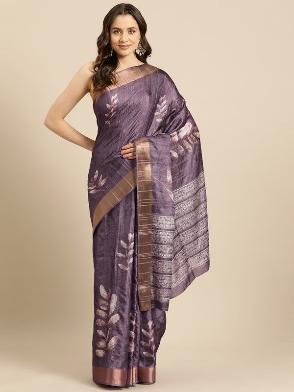 Lavender Silk Blend Digital Print Floral Saree with Unstitched Blouse - Hiral Fashion | Swadesiicart