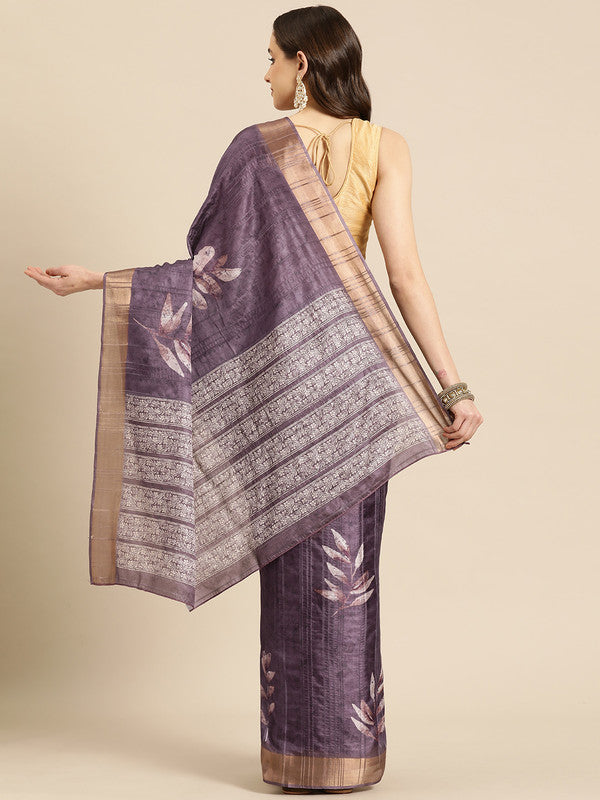 Lavender Silk Blend Digital Print Floral Saree with Unstitched Blouse - Hiral Fashion | Swadesiicart