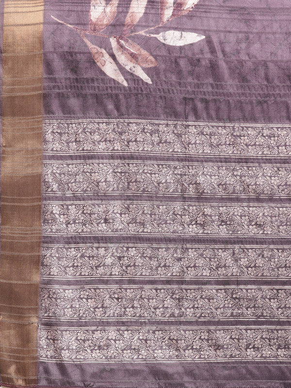 Lavender Silk Blend Digital Print Floral Saree with Unstitched Blouse - Hiral Fashion | Swadesiicart