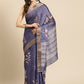 Royal Blue Silk Blend Digital Print Floral Saree with Unstitched Blouse - Hiral Fashion | Swadesiicart