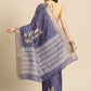 Royal Blue Silk Blend Digital Print Floral Saree with Unstitched Blouse - Hiral Fashion | Swadesiicart
