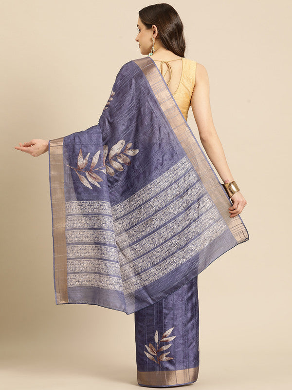 Royal Blue Silk Blend Digital Print Floral Saree with Unstitched Blouse - Hiral Fashion | Swadesiicart
