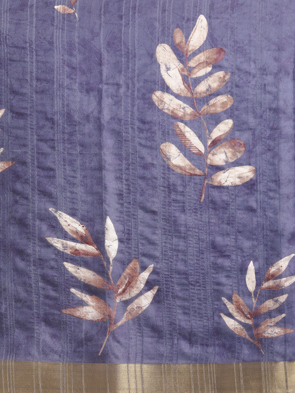 Royal Blue Silk Blend Digital Print Floral Saree with Unstitched Blouse - Hiral Fashion | Swadesiicart