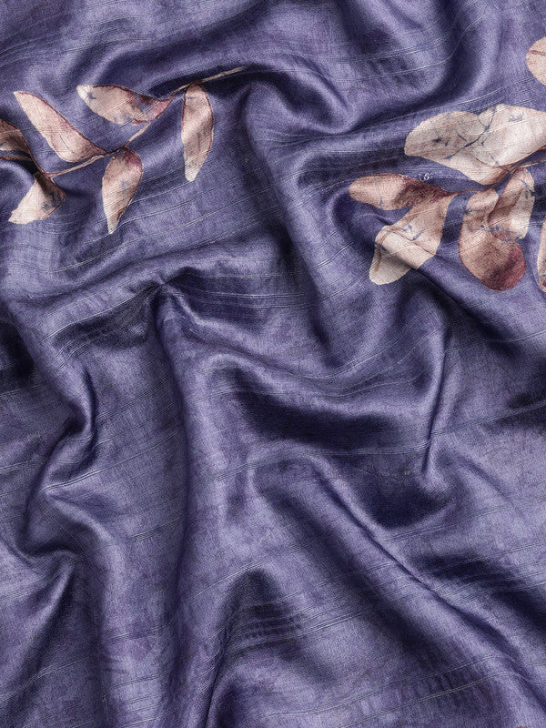 Royal Blue Silk Blend Digital Print Floral Saree with Unstitched Blouse - Hiral Fashion | Swadesiicart