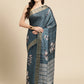 Turquoise Silk Blend Digital Print Floral Saree with Unstitched Blouse - Hiral Fashion | Swadesiicart