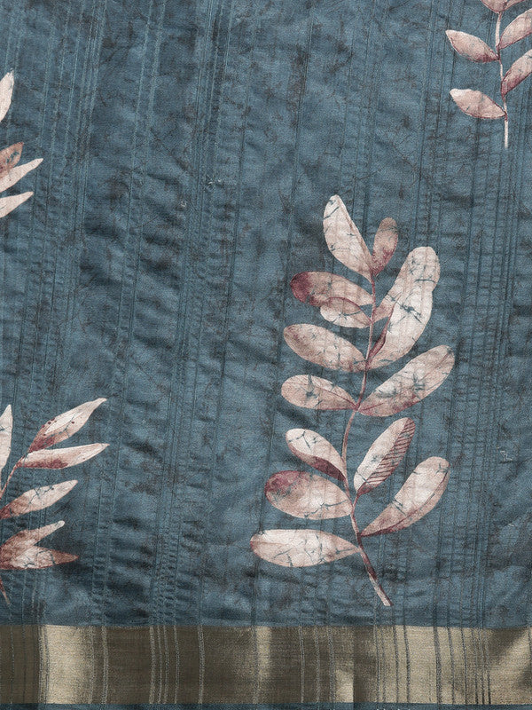 Turquoise Silk Blend Digital Print Floral Saree with Unstitched Blouse - Hiral Fashion | Swadesiicart