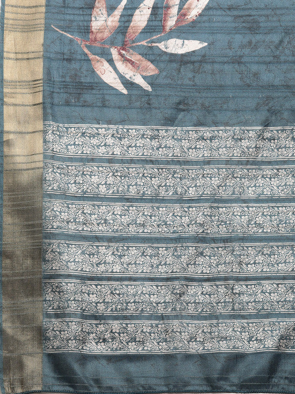 Turquoise Silk Blend Digital Print Floral Saree with Unstitched Blouse - Hiral Fashion | Swadesiicart