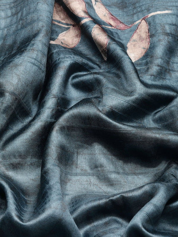 Turquoise Silk Blend Digital Print Floral Saree with Unstitched Blouse - Hiral Fashion | Swadesiicart