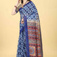 Blue Cotton Blend Printed Geomatric Saree with Unstitched Blouse - Hiral Fashion | Swadesiicart
