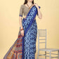 Blue Cotton Blend Printed Geomatric Saree with Unstitched Blouse - Hiral Fashion | Swadesiicart