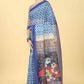 Blue Cotton Blend Printed Geomatric Saree with Unstitched Blouse - Hiral Fashion | Swadesiicart