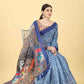 Blue Cotton Blend Printed Geomatric Saree with Unstitched Blouse - Hiral Fashion | Swadesiicart