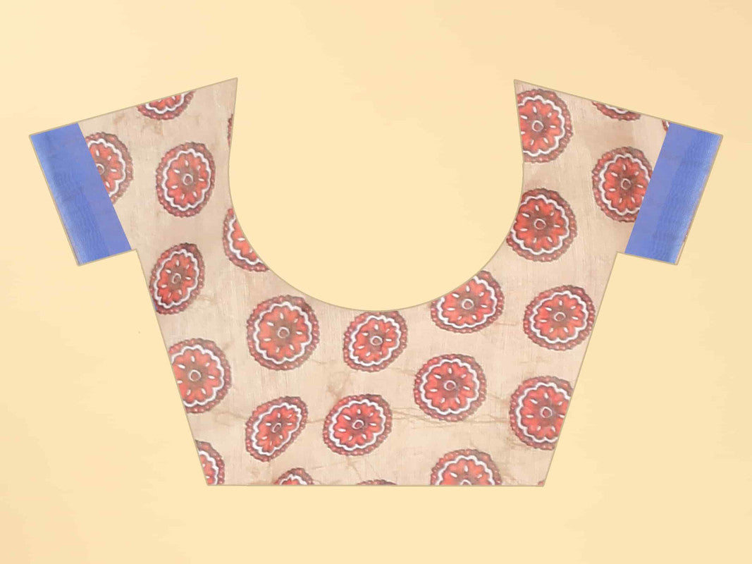 Blue Cotton Blend Printed Geomatric Saree with Unstitched Blouse - Hiral Fashion | Swadesiicart