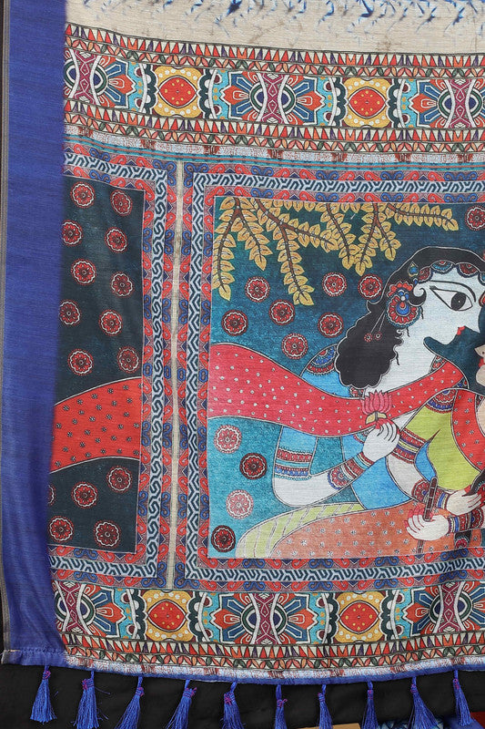 Blue Cotton Blend Printed Geomatric Saree with Unstitched Blouse - Hiral Fashion | Swadesiicart