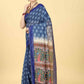 Blue Cotton Blend Printed Geomatric Saree with Unstitched Blouse - Hiral Fashion | Swadesiicart