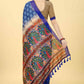 Blue Cotton Blend Printed Geomatric Saree with Unstitched Blouse - Hiral Fashion | Swadesiicart