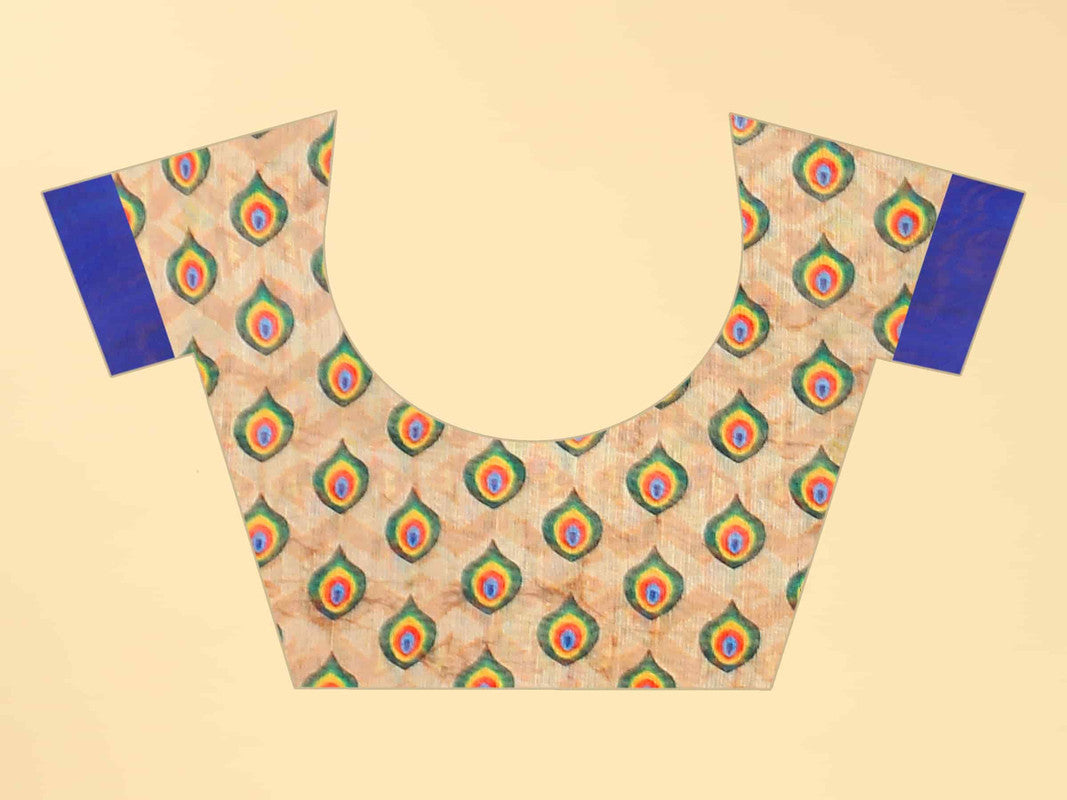 Blue Cotton Blend Printed Geomatric Saree with Unstitched Blouse - Hiral Fashion | Swadesiicart