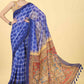 Blue Cotton Blend Printed Abstract Saree with Unstitched Blouse - Hiral Fashion | Swadesiicart