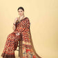 Blue Cotton Blend Printed Abstract Saree with Unstitched Blouse - Hiral Fashion | Swadesiicart
