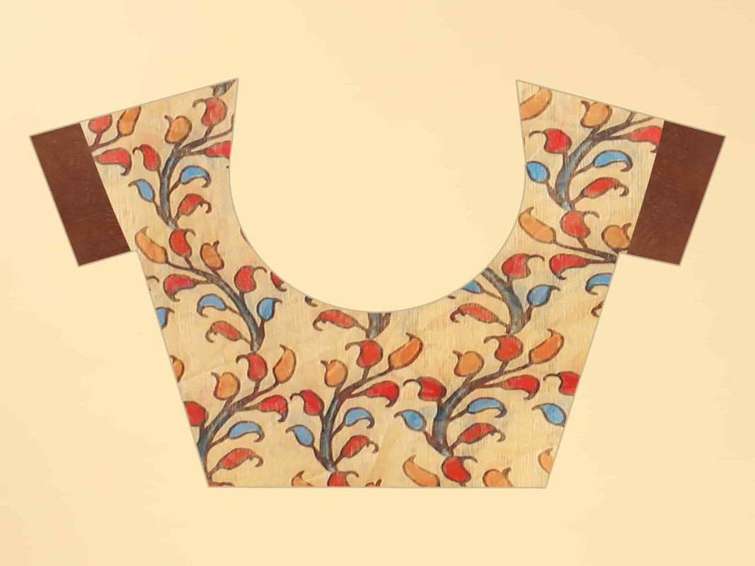 Blue Cotton Blend Printed Abstract Saree with Unstitched Blouse - Hiral Fashion | Swadesiicart