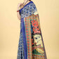 Blue Cotton Blend Printed Kalamkari Saree with Unstitched Blouse - Hiral Fashion | Swadesiicart