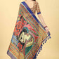Blue Cotton Blend Printed Kalamkari Saree with Unstitched Blouse - Hiral Fashion | Swadesiicart