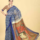 Blue Cotton Blend Printed Kalamkari Saree with Unstitched Blouse - Hiral Fashion | Swadesiicart