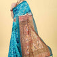 Blue Cotton Blend Printed Kalamkari Saree with Unstitched Blouse - Hiral Fashion | Swadesiicart