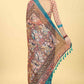 Blue Cotton Blend Printed Kalamkari Saree with Unstitched Blouse - Hiral Fashion | Swadesiicart