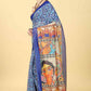 Blue Cotton Blend Printed Kalamkari Saree with Unstitched Blouse - Hiral Fashion | Swadesiicart