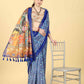Blue Cotton Blend Printed Kalamkari Saree with Unstitched Blouse - Hiral Fashion | Swadesiicart