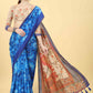 Blue Cotton Blend Printed Kalamkari Saree with Unstitched Blouse - Hiral Fashion | Swadesiicart