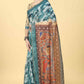 Blue Cotton Blend Printed Kalamkari Saree with Unstitched Blouse - Hiral Fashion | Swadesiicart