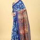 Blue Cotton Blend Printed Kalamkari Saree with Unstitched Blouse - Hiral Fashion | Swadesiicart