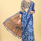 Blue Cotton Blend Printed Kalamkari Saree with Unstitched Blouse - Hiral Fashion | Swadesiicart