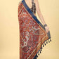 Blue Cotton Blend Printed Kalamkari Saree with Unstitched Blouse - Hiral Fashion | Swadesiicart